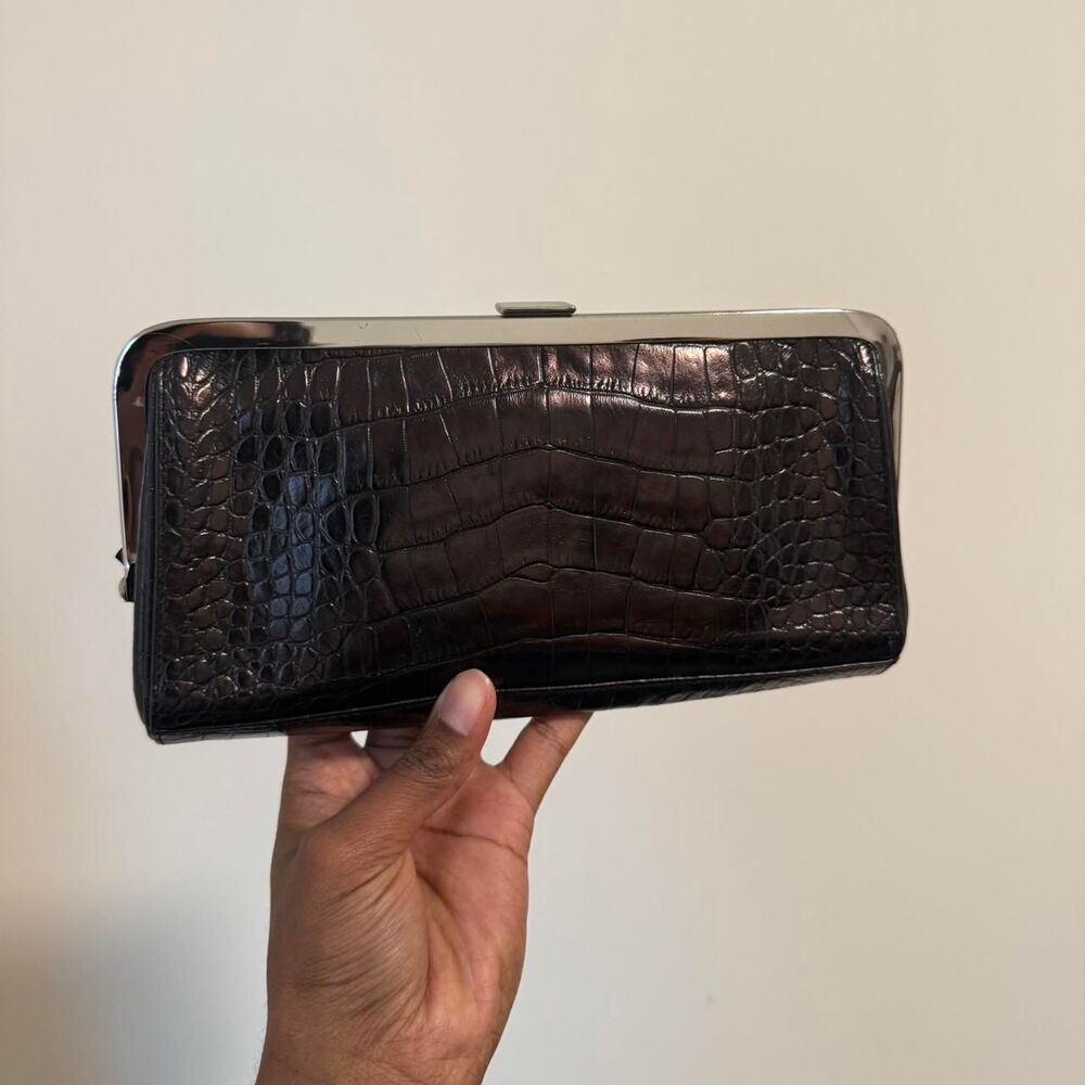 Ann Taylor Reptile Leather Brown Snap Clutch